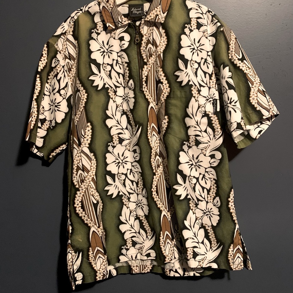 ISLAND MAGIC  VINTAGE MENS TROPICAL SHIRT 1/4 zipper SIZE MEDIUM BEACH SHIRT